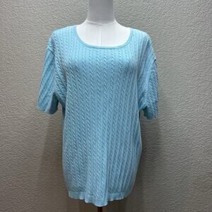 Crystal- Kobe SZ 1X 100% Cotton Celeste Blue Cable Knit Sweater Pullover